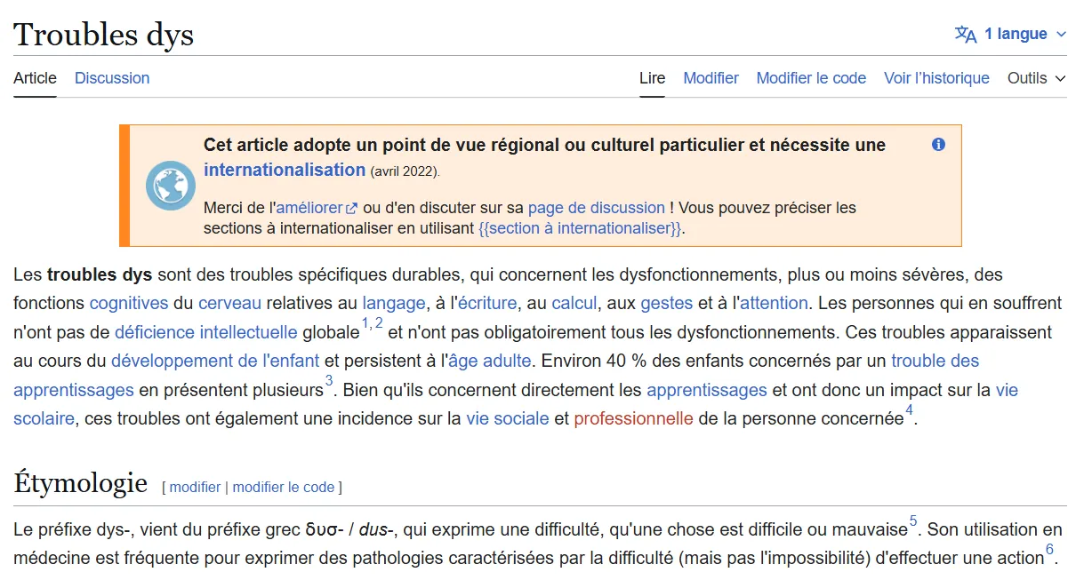 Avant : page web sans ClairDys (rendu standard)